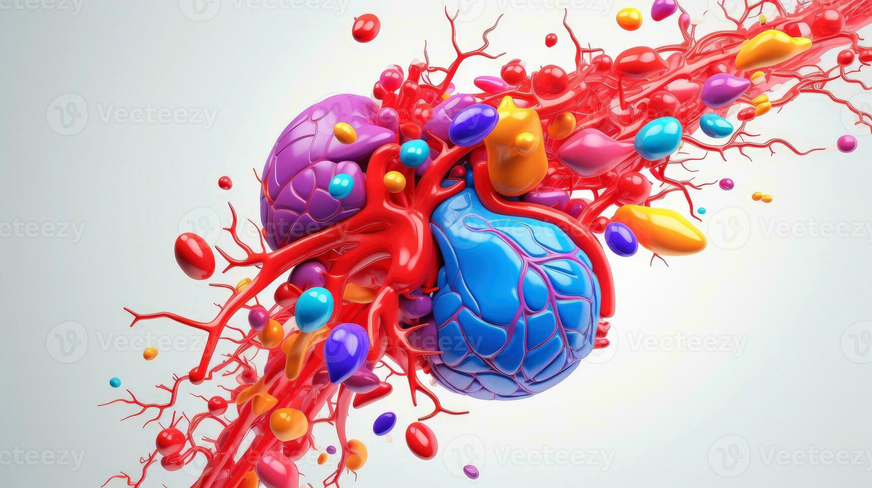 3D illustration mockup of the human organ system, Anatomy, Nervous, circulatory, digestive, excretory, urinary,and bone systems. Medical education concept, Generative AI illustration photo