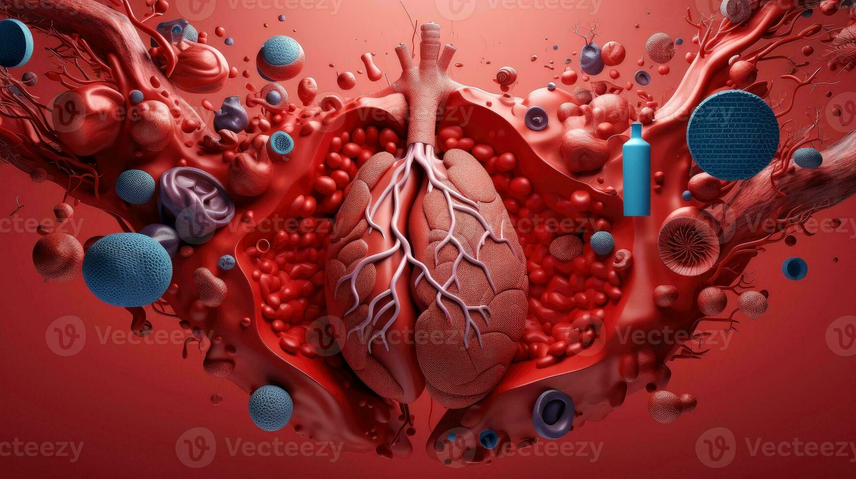 3D illustration mockup of the human organ system, Anatomy, Nervous, circulatory, digestive, excretory, urinary,and bone systems. Medical education concept, Generative AI illustration photo