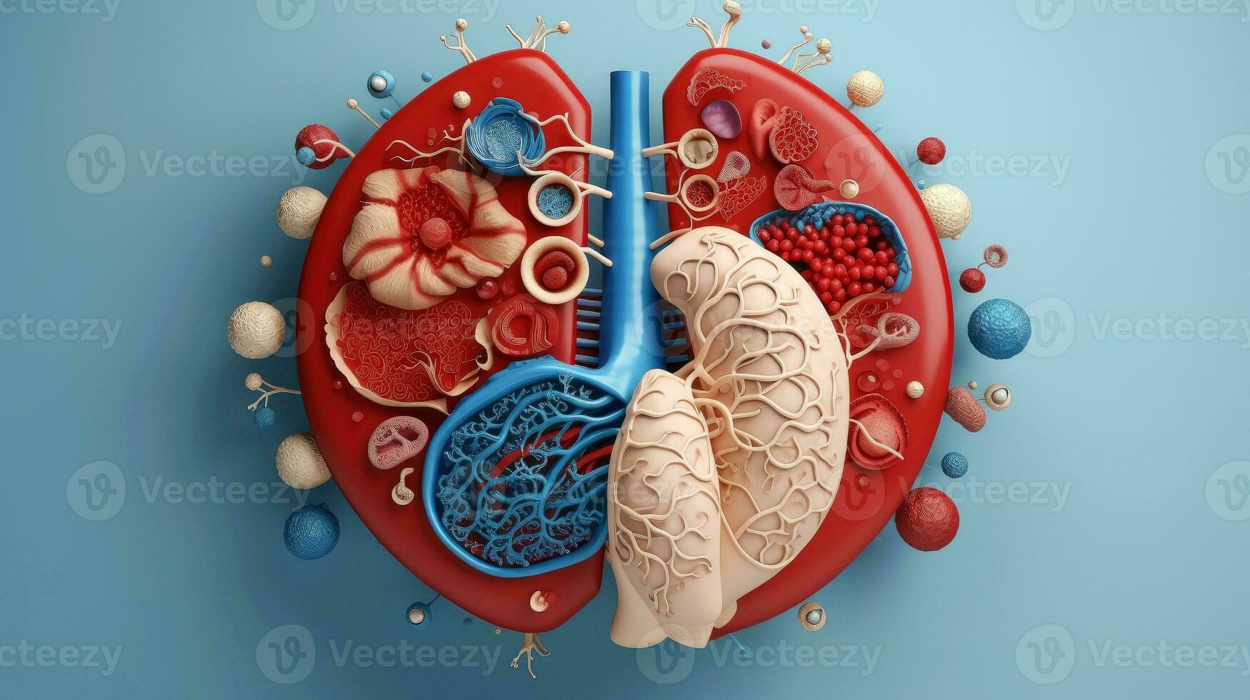 3D illustration mockup of the human organ system, Anatomy, Nervous, circulatory, digestive, excretory, urinary,and bone systems. Medical education concept, Generative AI illustration photo