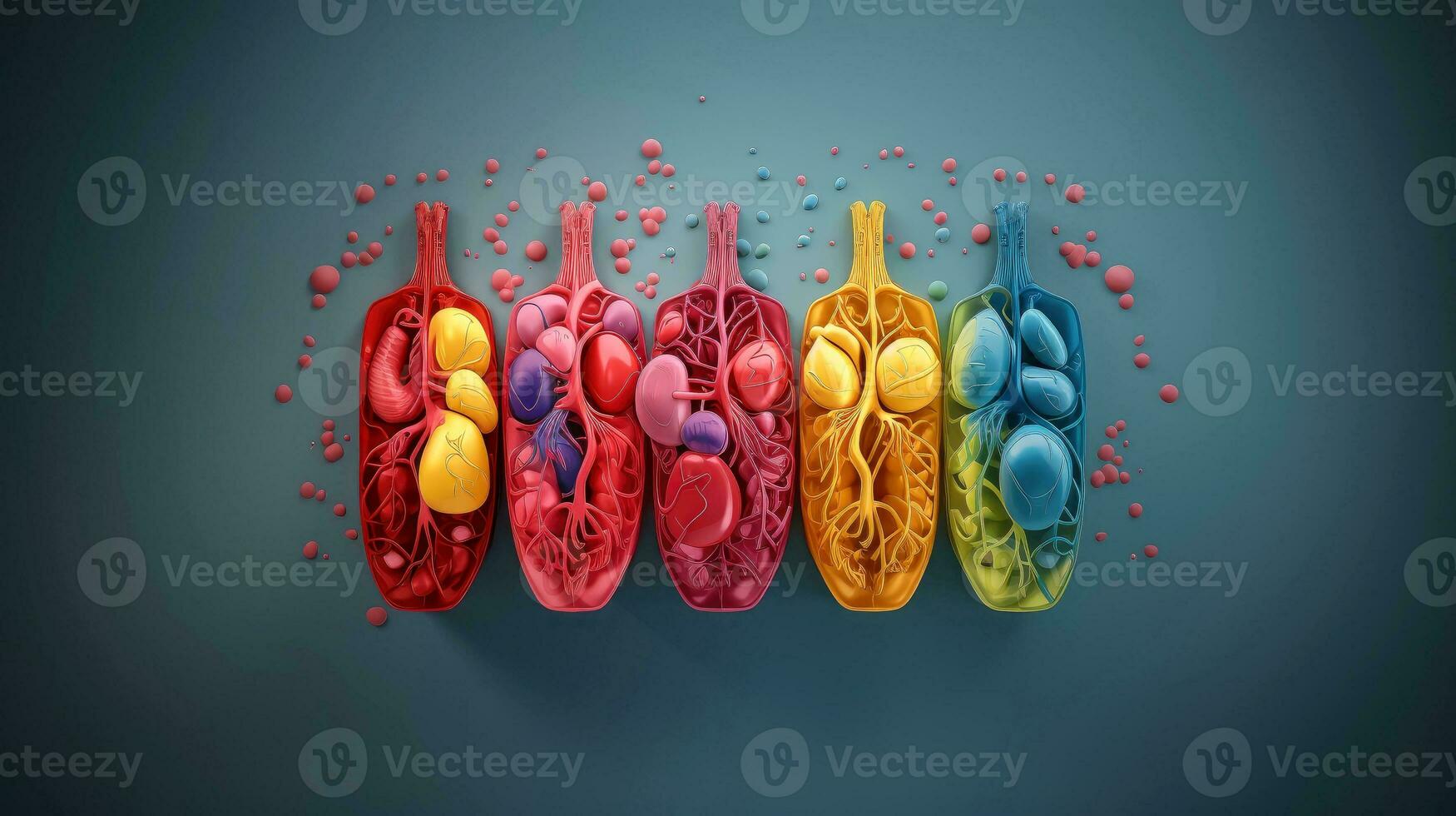 3D illustration mockup of the human organ system, Anatomy, Nervous, circulatory, digestive, excretory, urinary,and bone systems. Medical education concept, Generative AI illustration photo