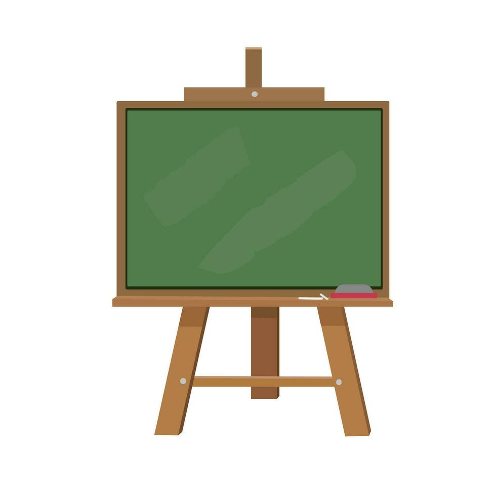 Chalkboard or blackboard with wooden easel stand vector illustration set.  Green board used in classroom or restaurant, cafe house. Back to school concept.