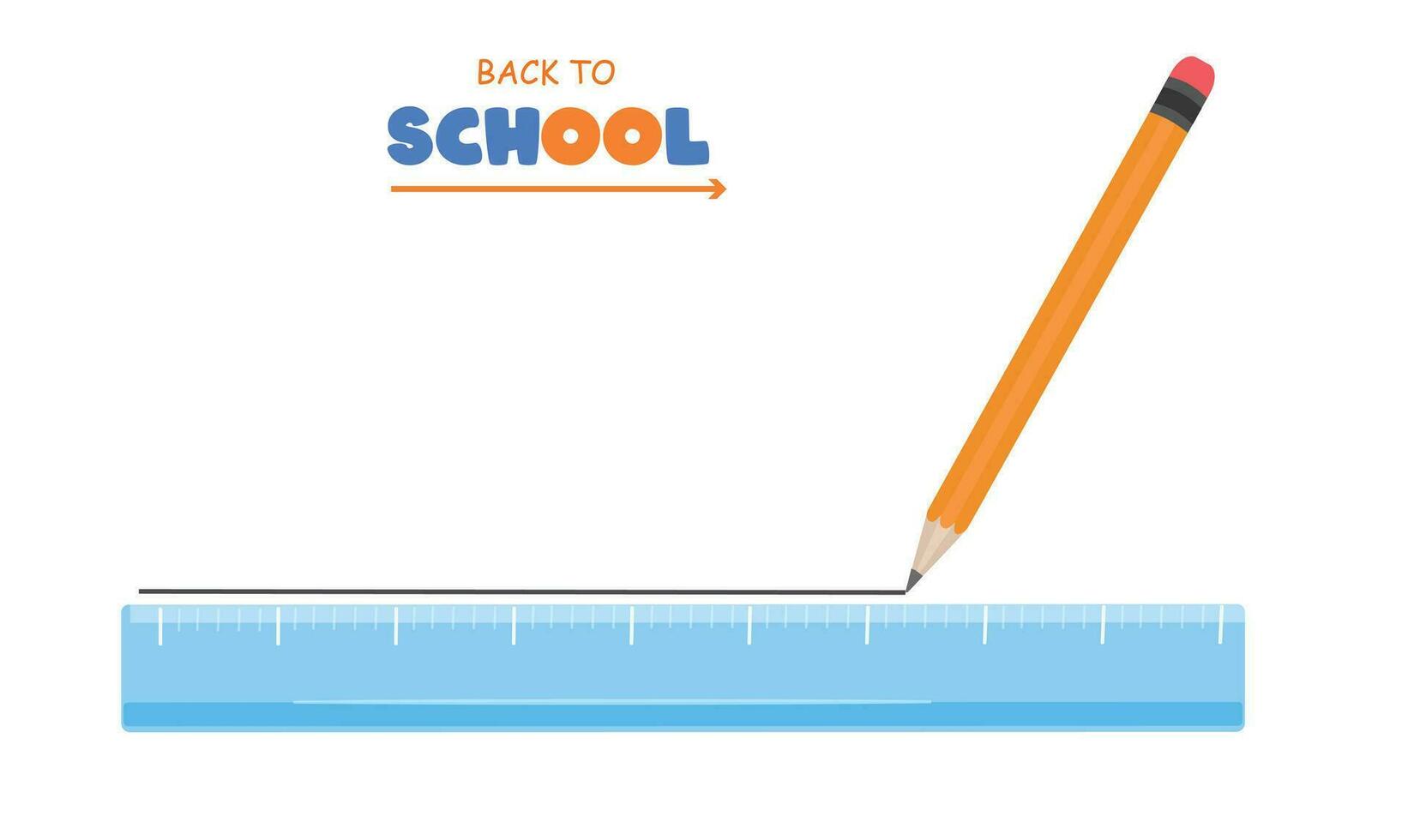 Straight ruler vector and pencil vector. Drawing line with ruler. Stationery. Back to school vector. School supplies concept. Education objects. Flat vector in cartoon style.
