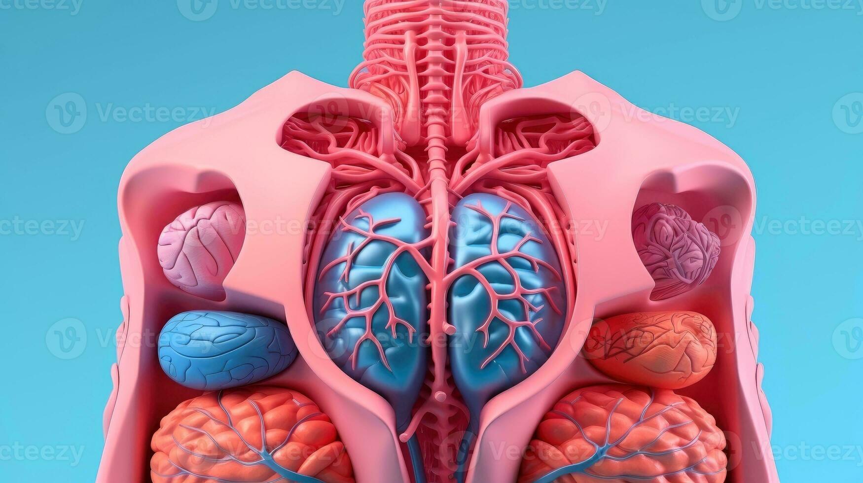 3D illustration mockup of the human organ system, Anatomy, Nervous, circulatory, digestive, excretory, urinary,and bone systems. Medical education concept, Generative AI illustration photo