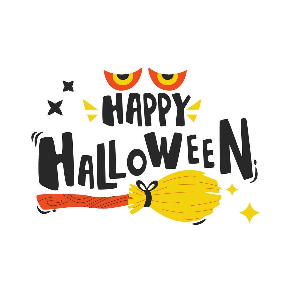 Halloween cartoon elements and lettering. Happy Halloween. vector