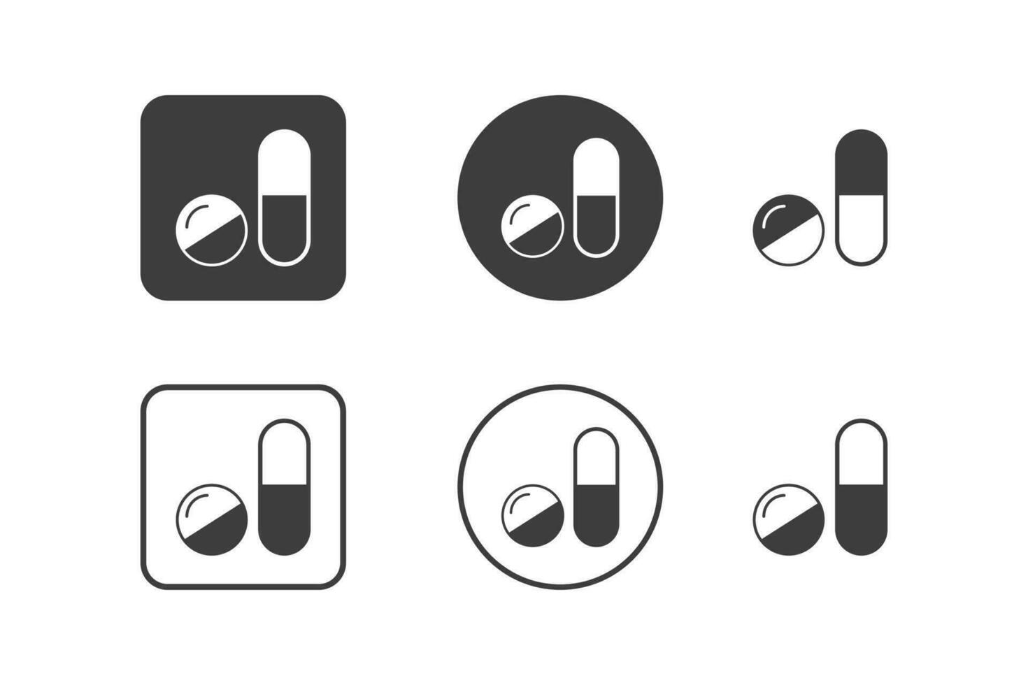 Pill icon design 6 variations. Hospital icons set, Isolated on white background. vector