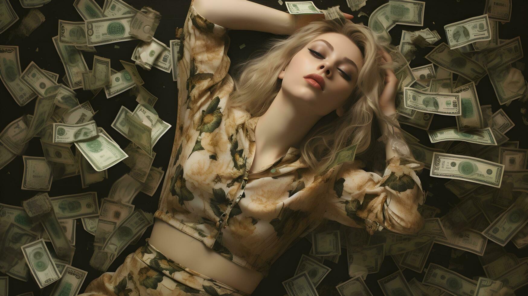 woman laying in cash photo