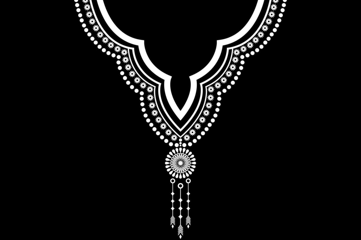 étnico collar cordón oriental modelo tradicional en negro antecedentes. azteca estilo bordado resumen vector ilustración. diseños para Moda textura, tela, Moda mujer, camisa, ropa