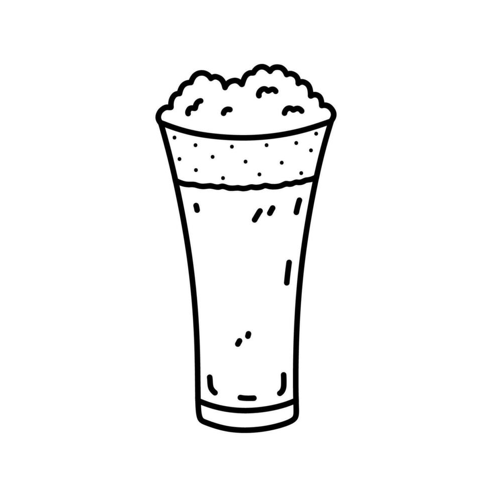 Glass of beer isolated on white background. Alcoholic beverage. Vector hand-drawn illustration in doodle style. Perfect for cards, menu, decorations, logo, various designs.