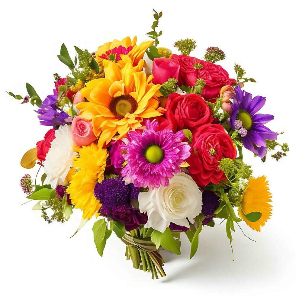 Natural Colorful bouquet of flowers is on a white backgroun.ai generatedd photo