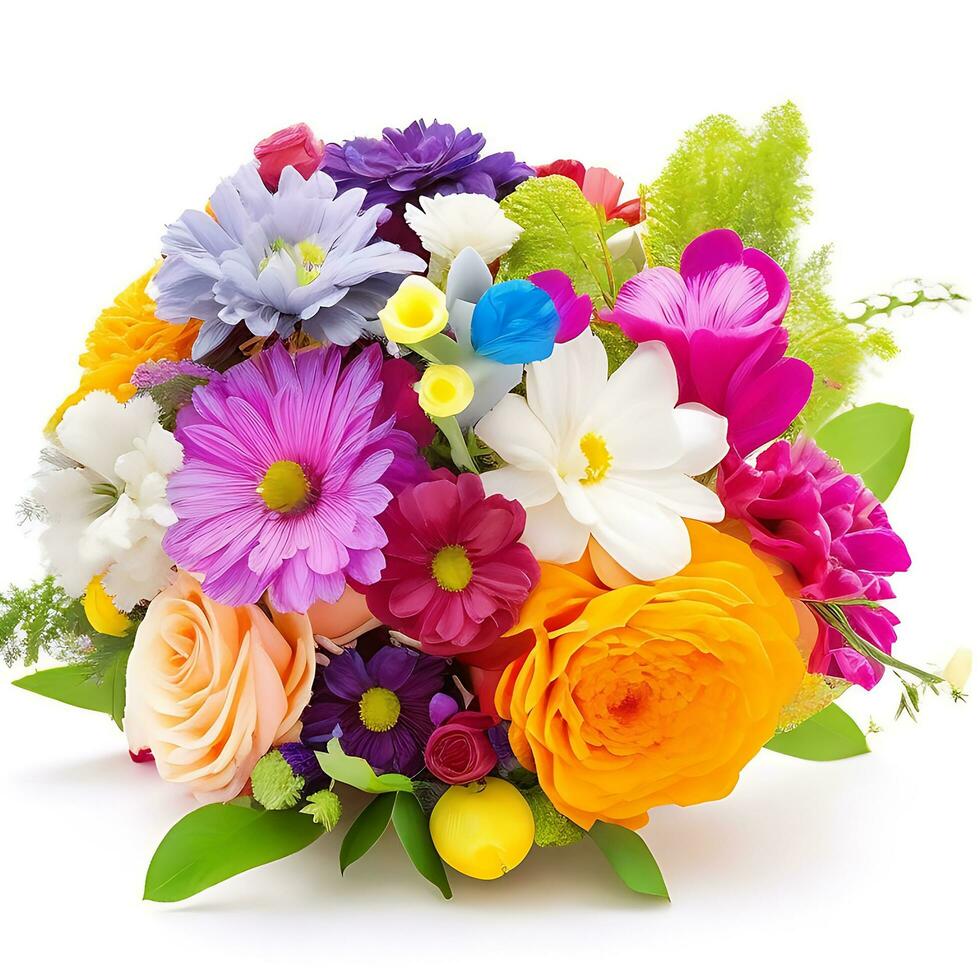 Natural Colorful bouquet of flowers is on a white backgroun.ai generatedd photo