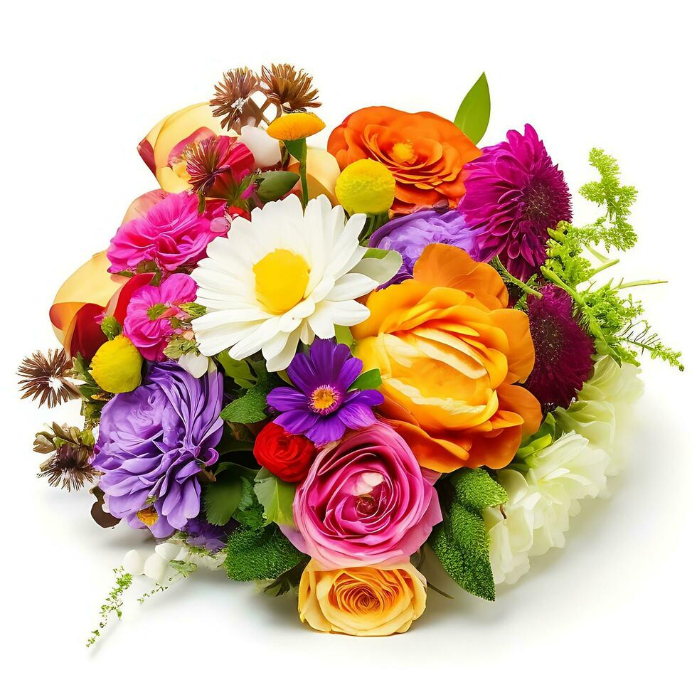 Natural Colorful bouquet of flowers is on a white backgroun.ai generatedd photo