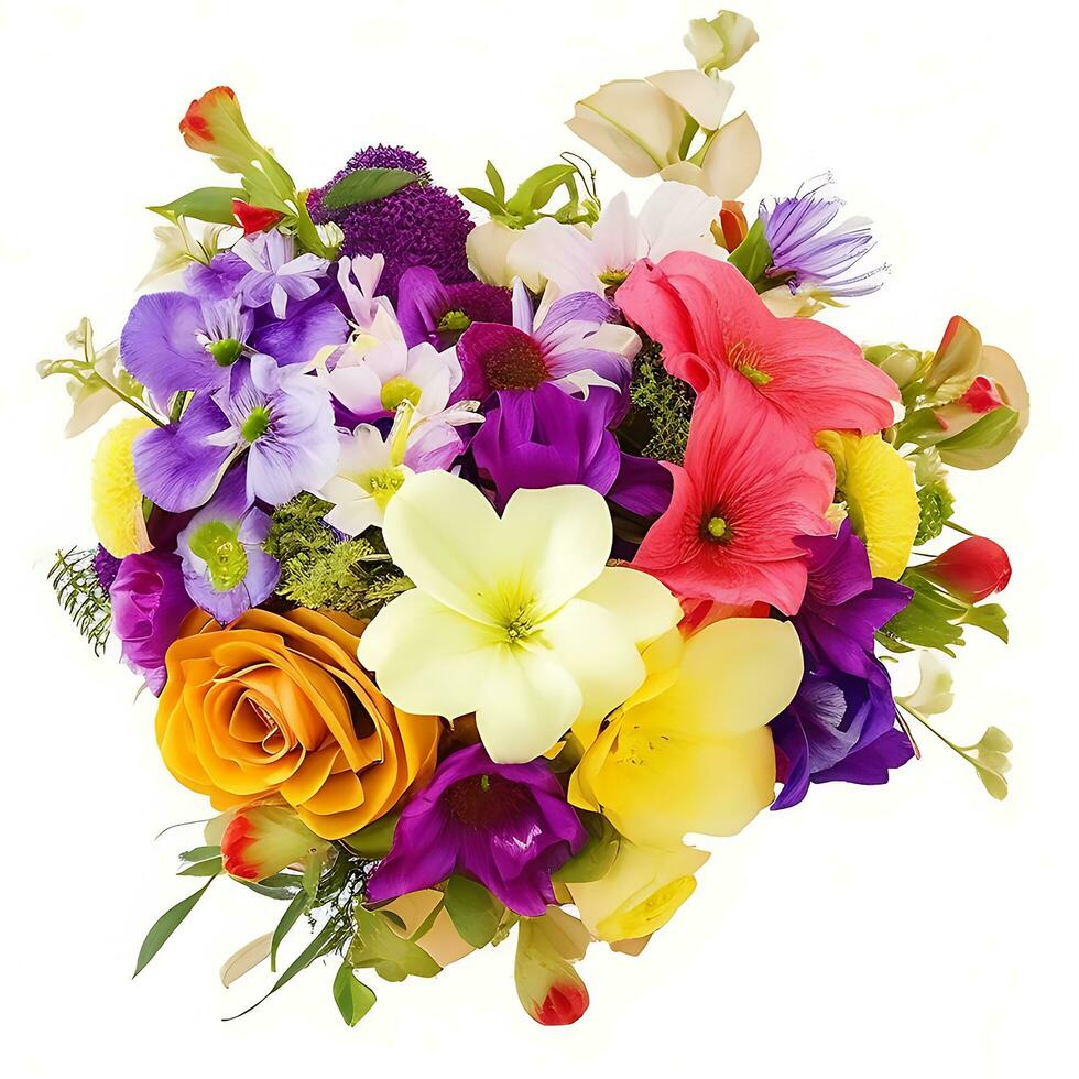 Natural Colorful bouquet of flowers is on a white backgroun.ai generatedd photo