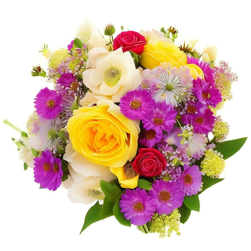 Natural Colorful bouquet of flowers is on a white backgroun.ai generatedd photo