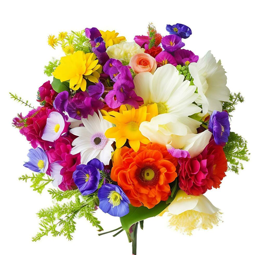 Natural Colorful bouquet of flowers is on a white backgroun.ai generatedd photo