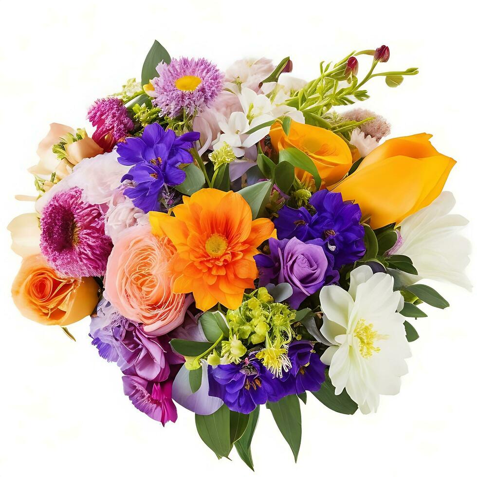 Natural Colorful bouquet of flowers is on a white backgroun.ai generatedd photo