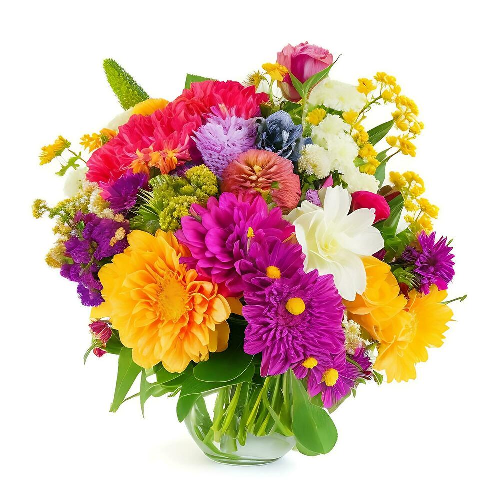 Natural Colorful bouquet of flowers is on a white backgroun.ai generatedd photo