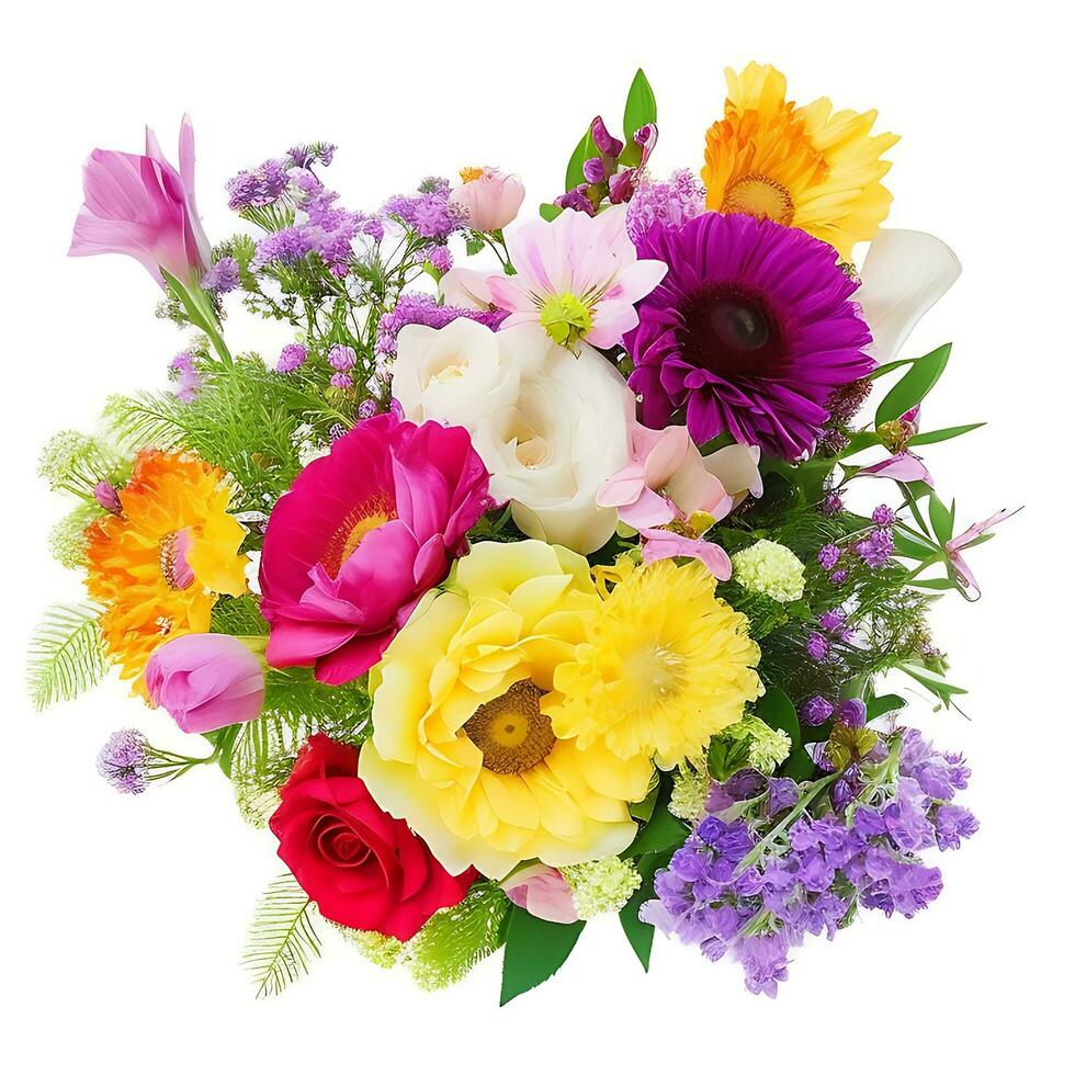 Natural Colorful bouquet of flowers is on a white backgroun.ai generatedd photo