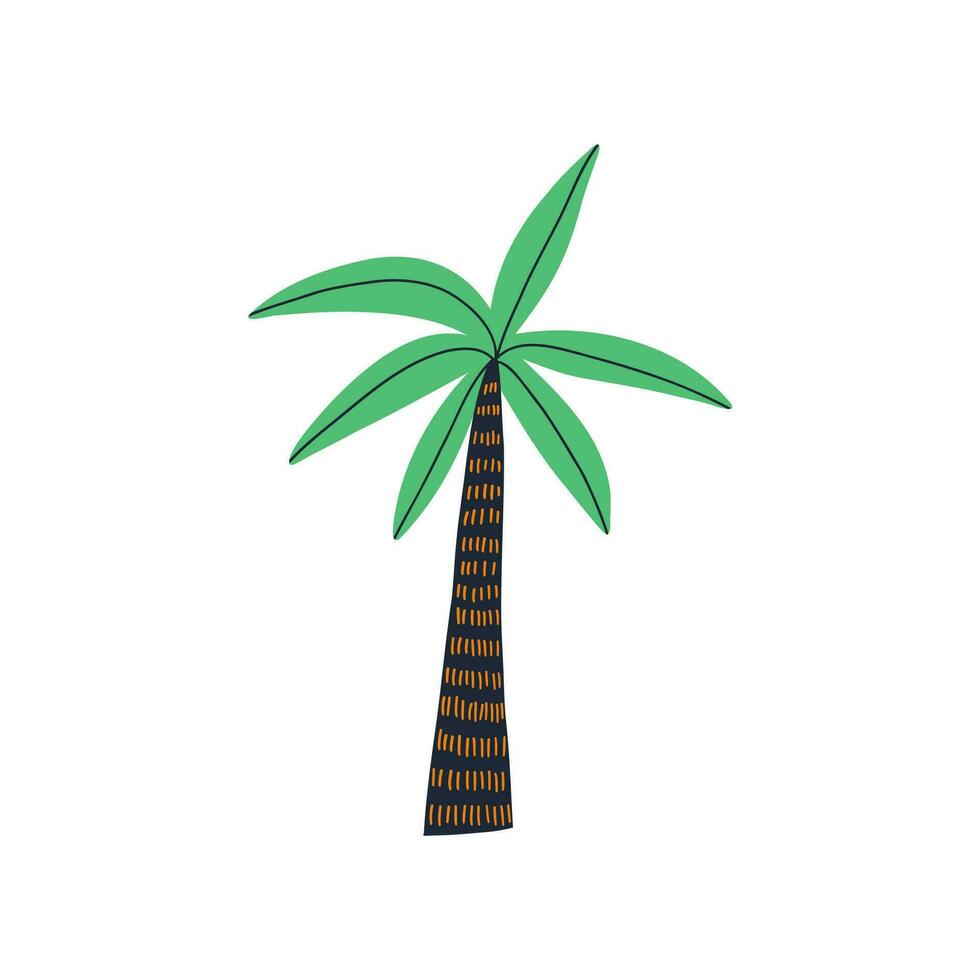 hand drawn palm tree in flat style. vector illustration.