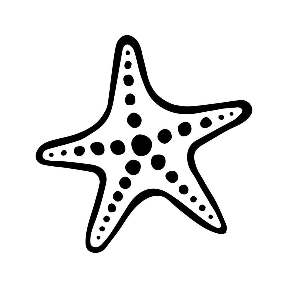 Starfish. Hand-drawn stylized image. Graphic black and white image isolated on white background. Vector illustration.