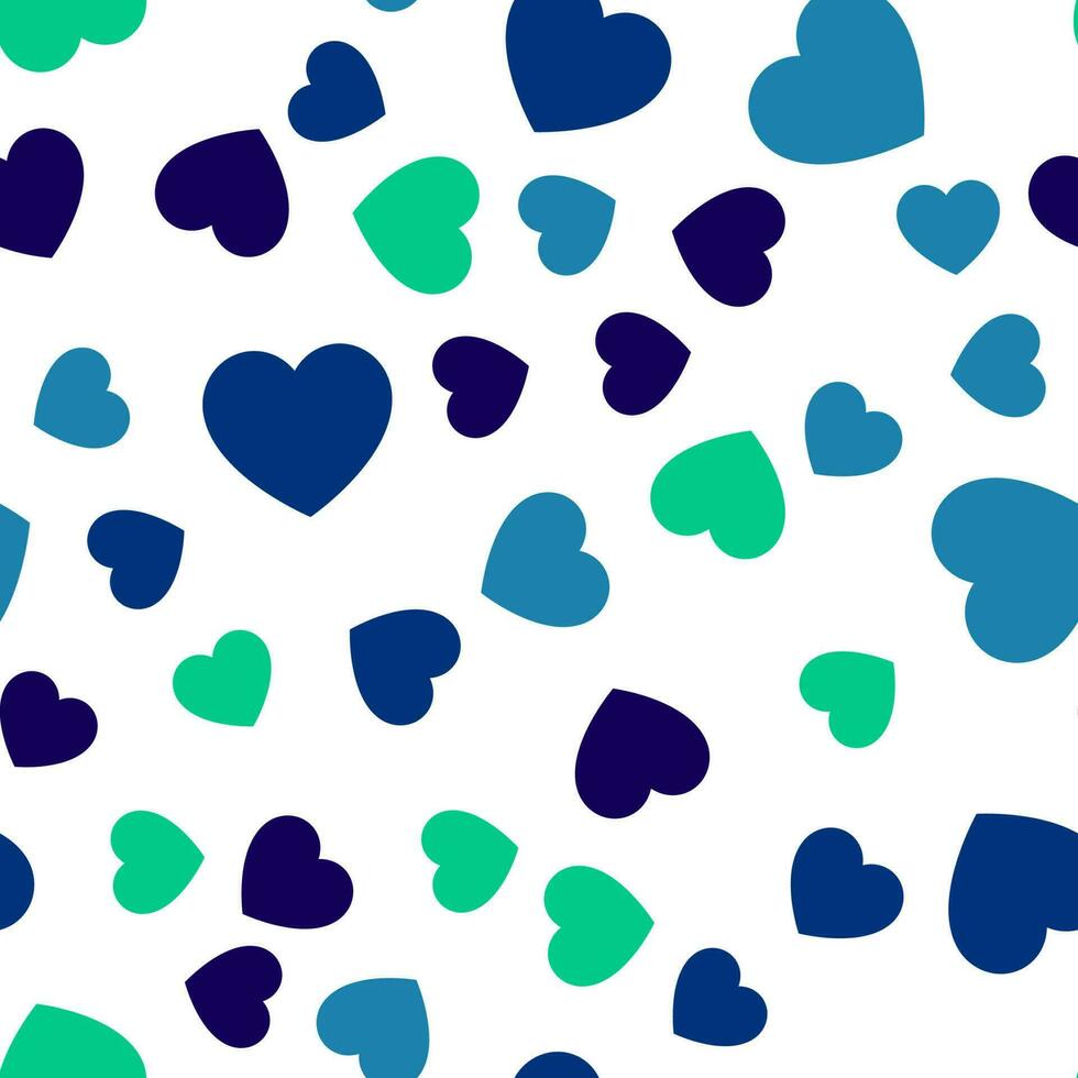 Colorful seamless pattern of green, turquoise, dark blue hearts. Suitable for printing on textile, fabric, wallpapers, postcards, wrappers vector