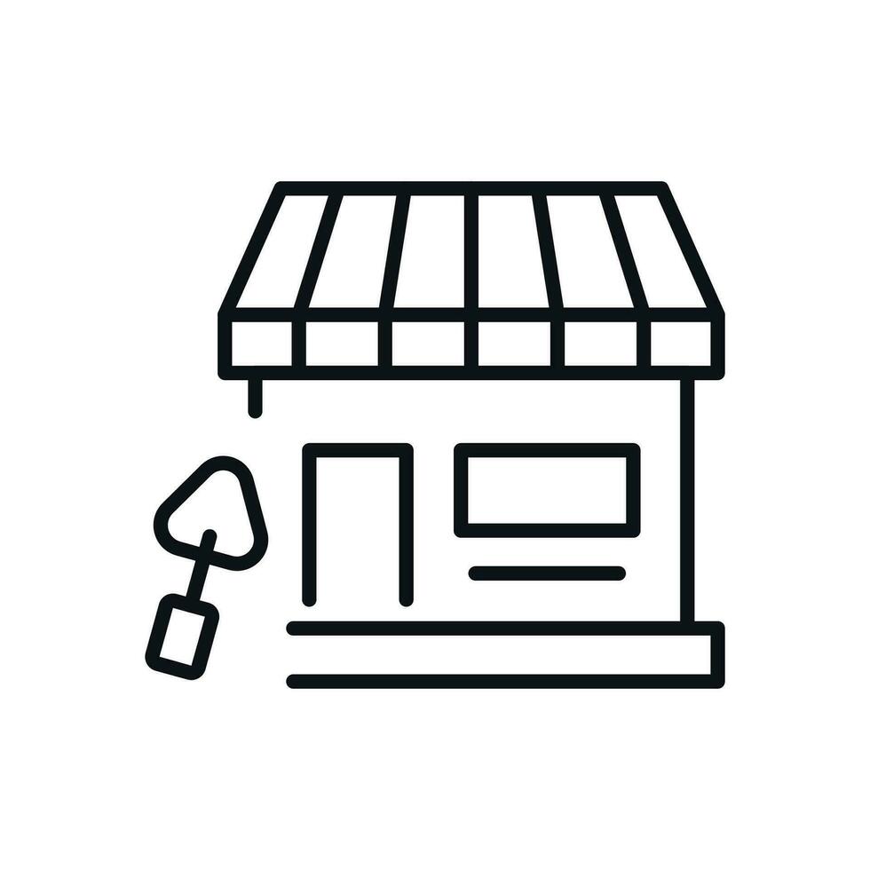 Shovel by Shop Isolated Line Icon. Perfect for web sites, apps, UI, internet, shops, stores. Simple image drawn with black thin line vector