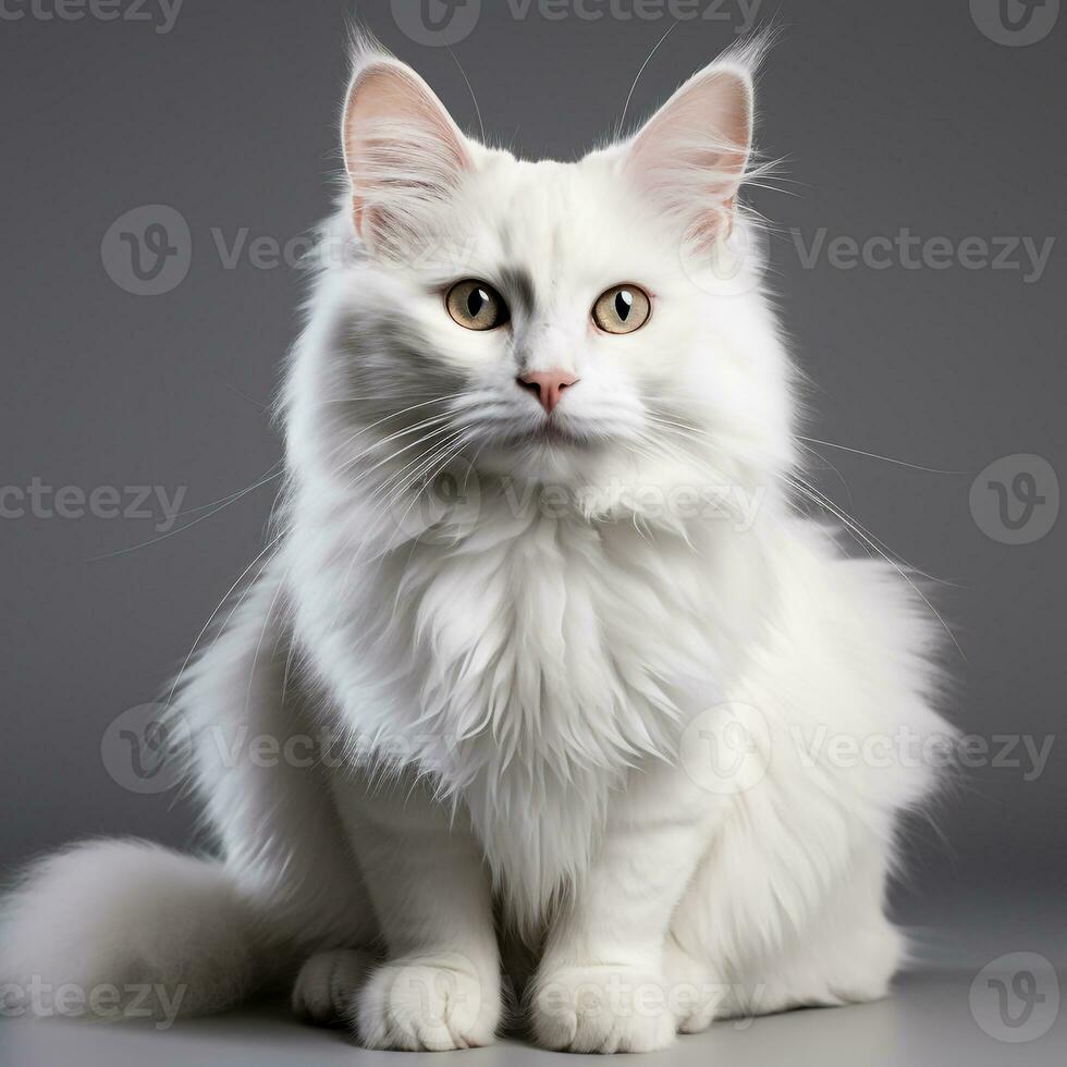 un blanco angora gato en un blanco antecedentes foto