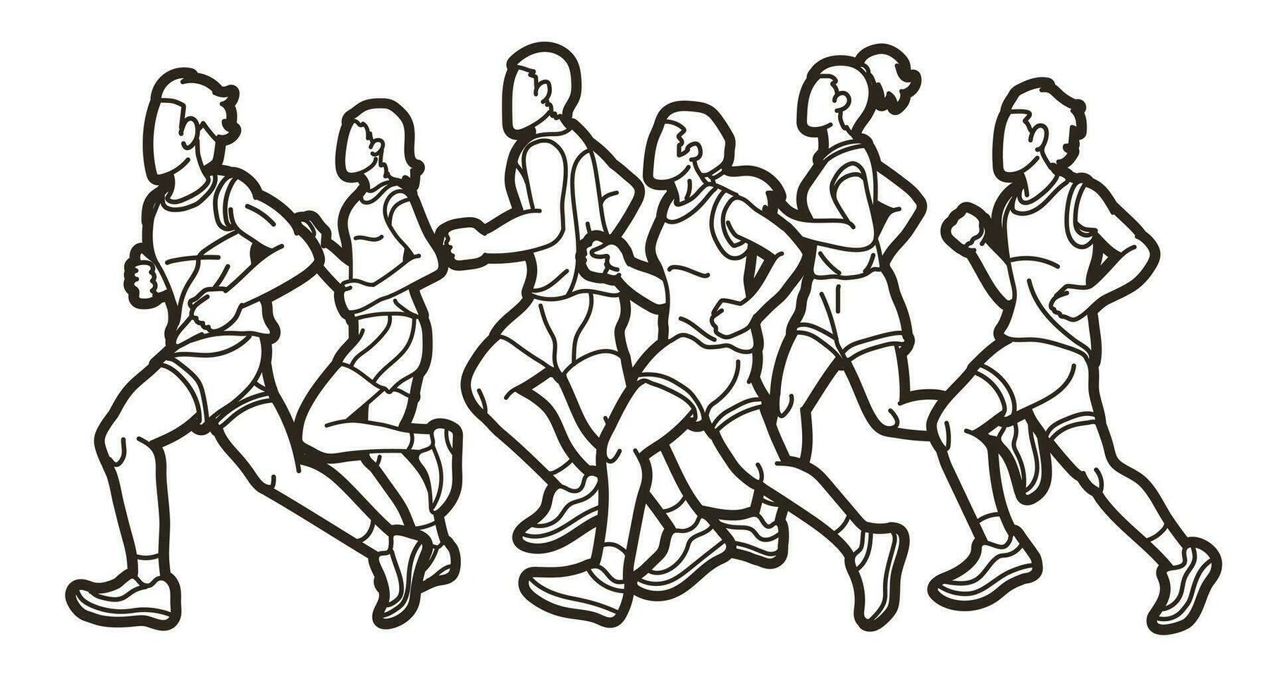 grupo de personas corriendo juntos dibujos animados deporte gráfico vector