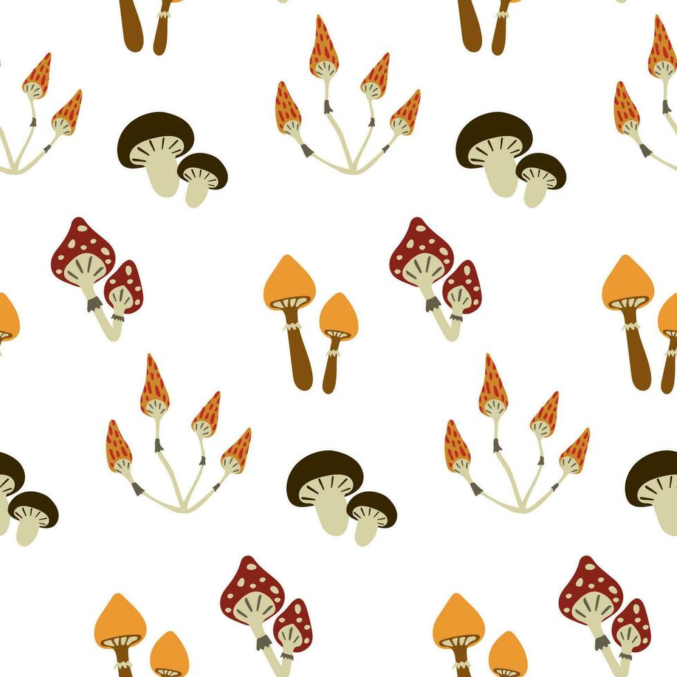 seamless pattern with different mushrooms. Fall seasonal elements, autumn background vector