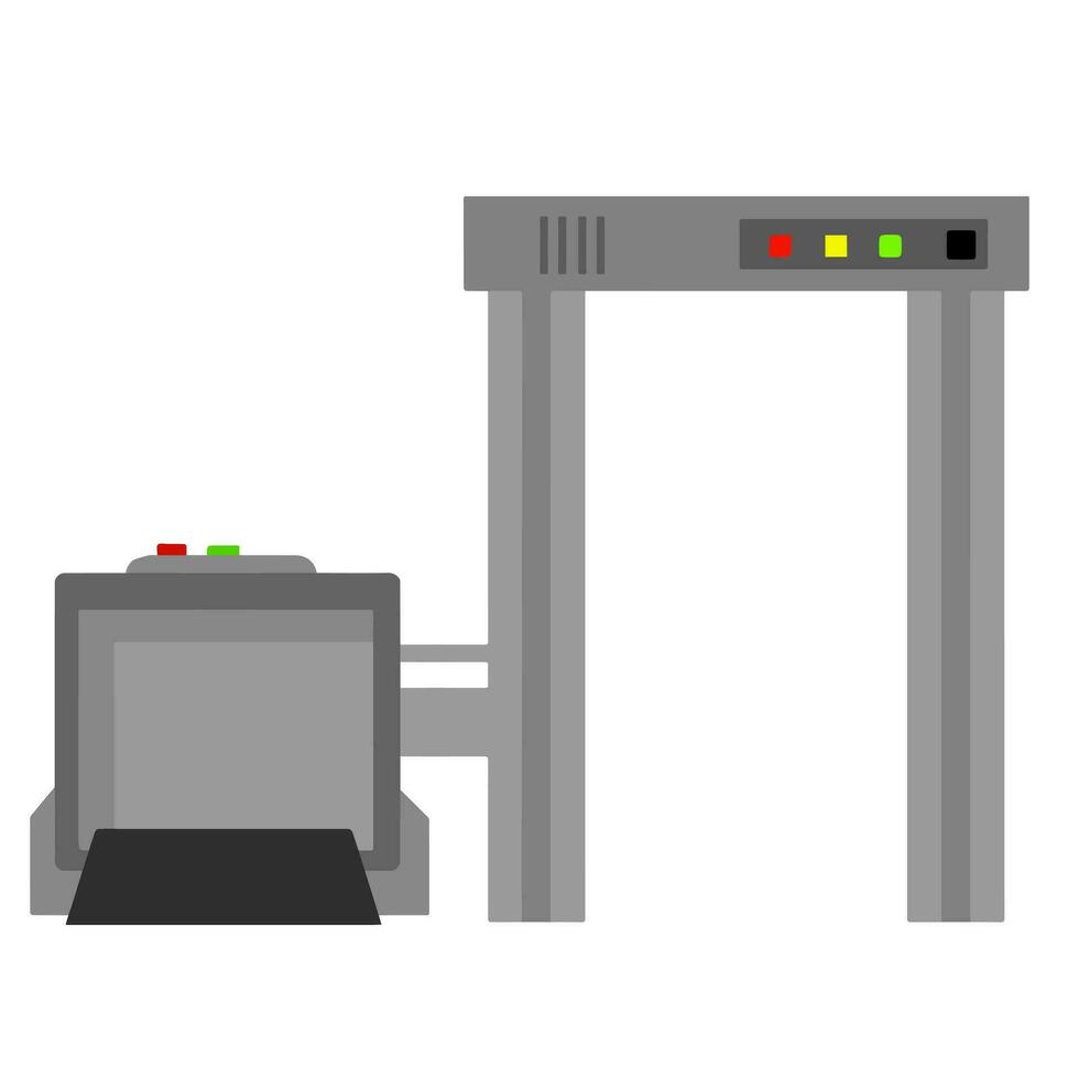 Metal detector. Safety frame. Checking dangerous items. Airport counterterrorism equipment. Modern technological gates and entrance. X-ray interoscope. vector