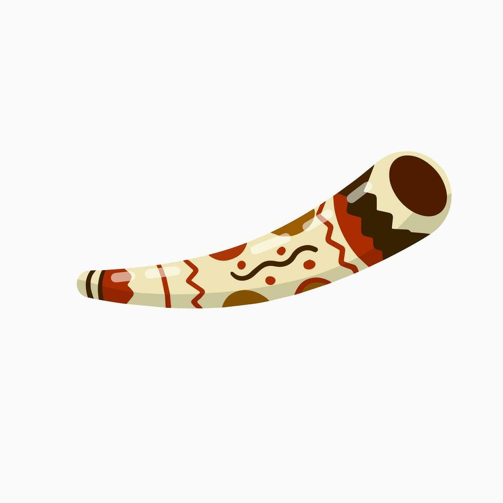 Shofar horn. National African musical instrument. Pipe and primal trumpet. Ethnic pattern. The old southern culture. Flat cartoon illustration vector