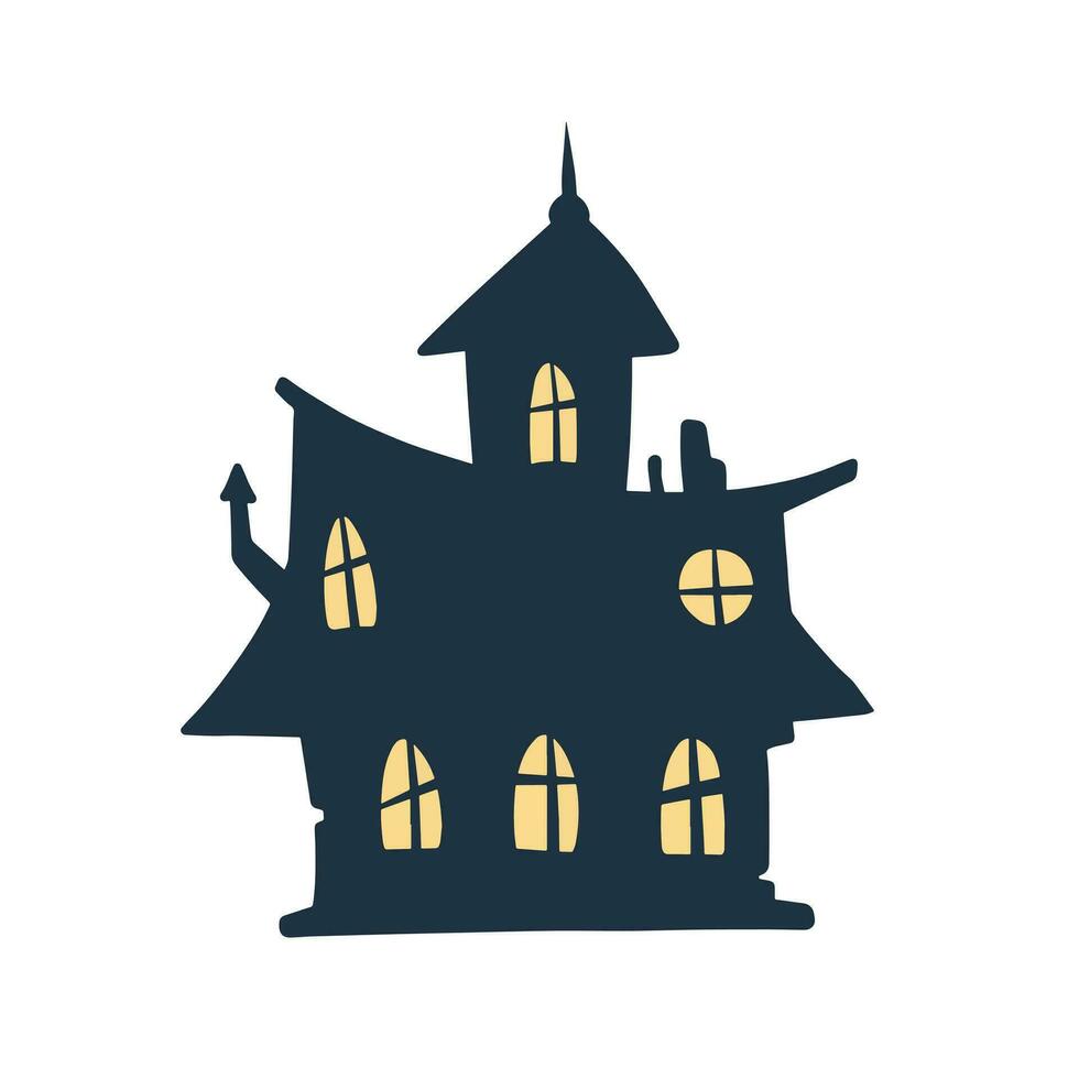 Halloween haunted house isolated on white background. Scary dark silhouette of home or mansion. Cartoon Vector spooky Illustration. Gothic cute town