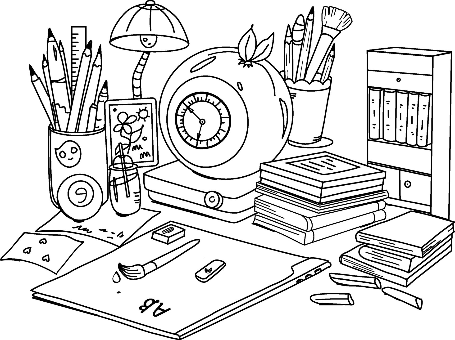 School Stationery coloring Page isolated White Background 27706354 school-stationery-coloring-page-isolated-white-background-27706354