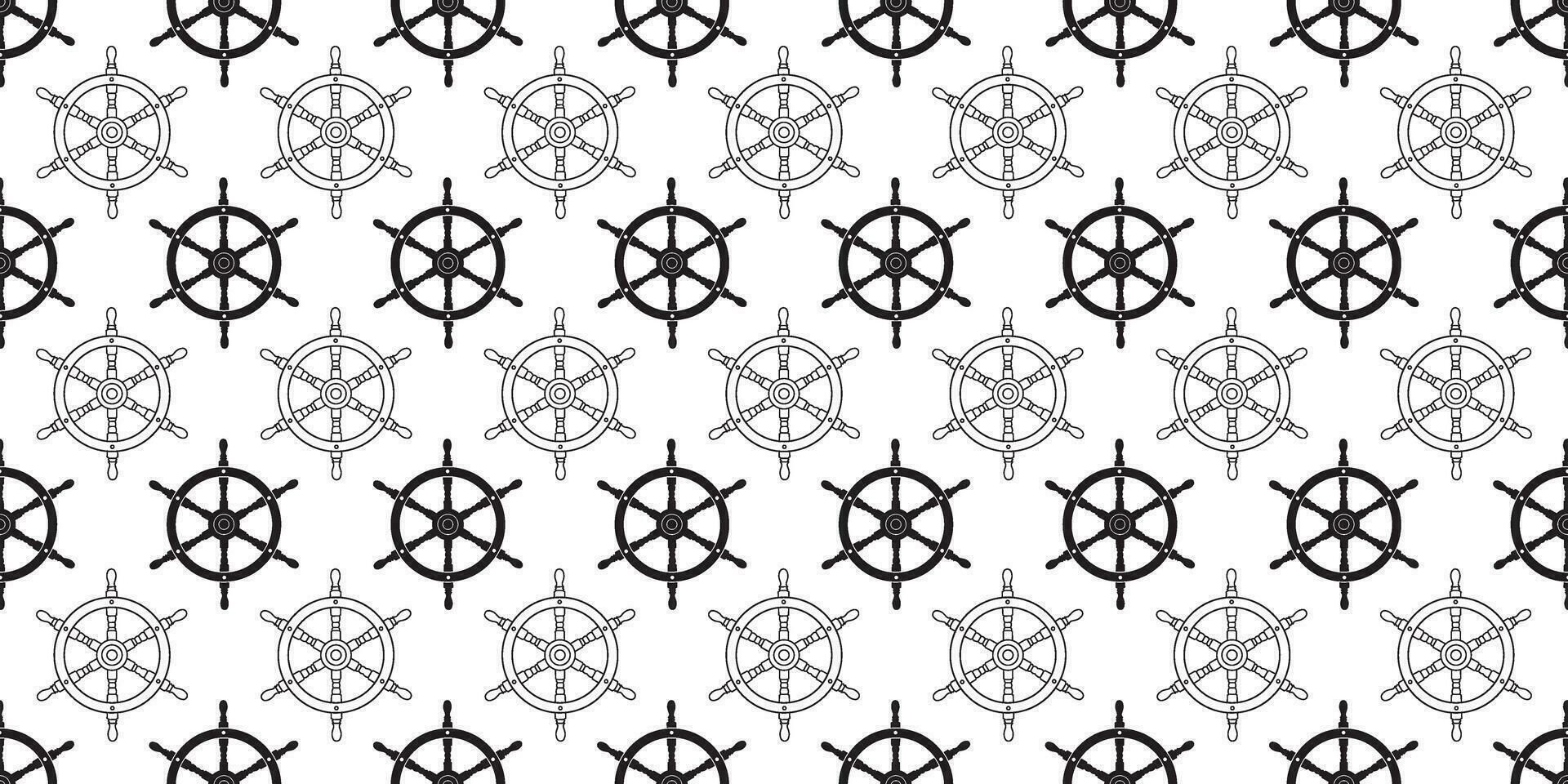 black white ship wheel seamless pattern vector