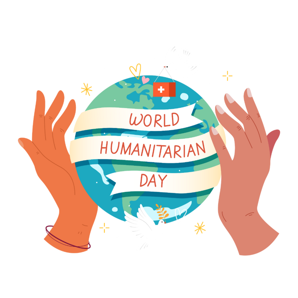 World humanitarian day with hands and planet AI Generative png