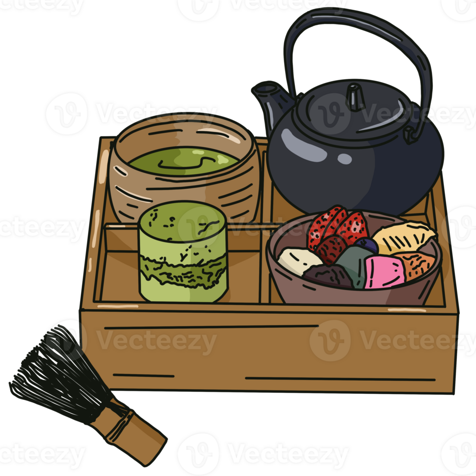 teapot and teacup with dessert set png