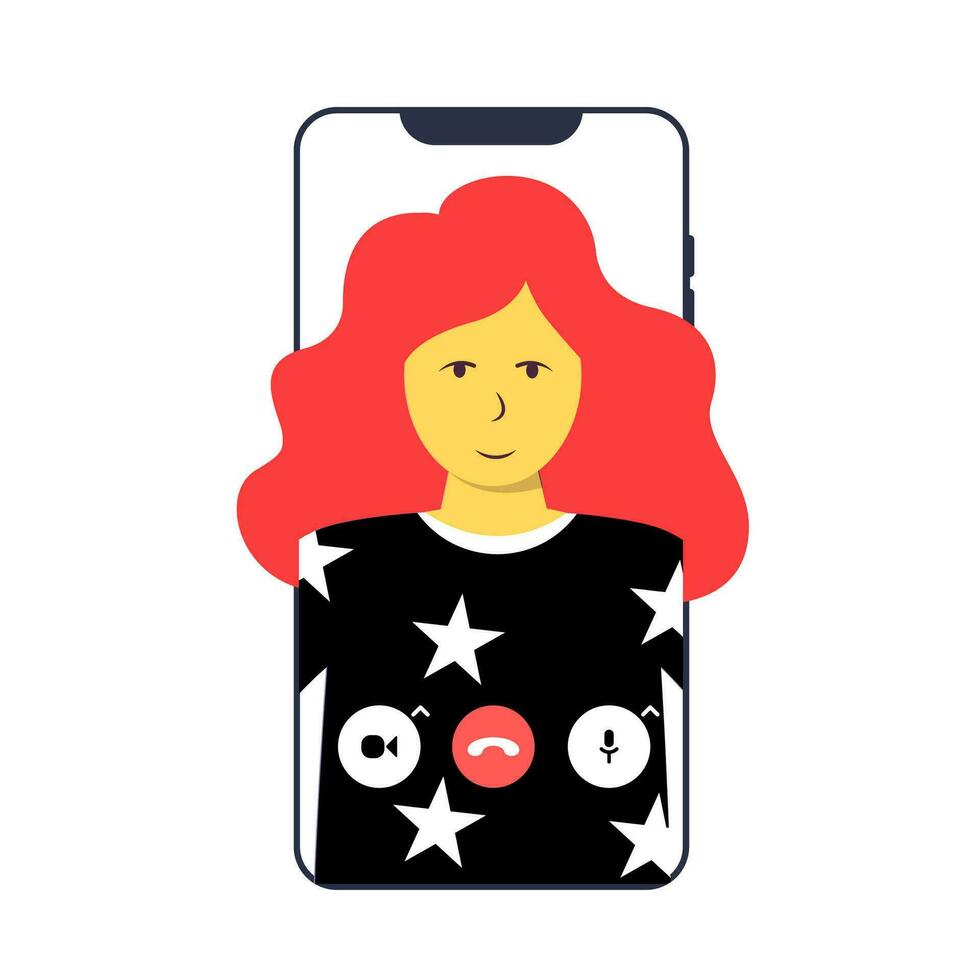 A cute girl is talking on a video call using the phone. The concept of video communications vector