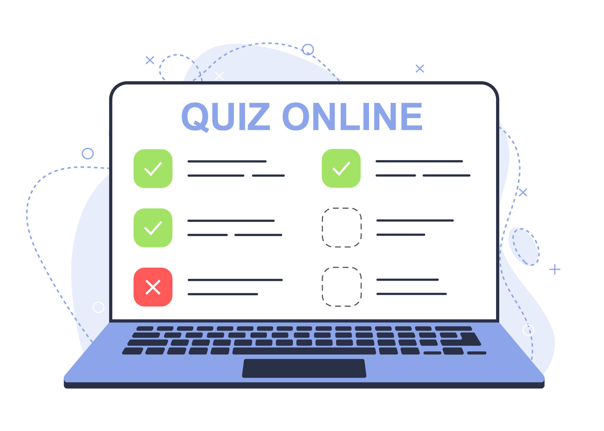Quiz online on laptop. Education or quiz online. Modern vector