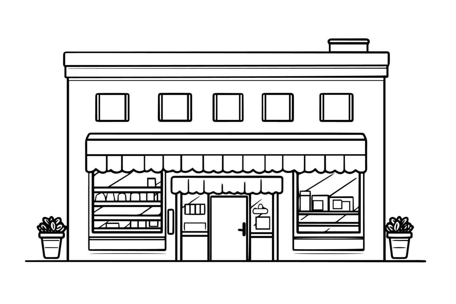 Storefront line design. Hand drawn shop line art vector illustration.