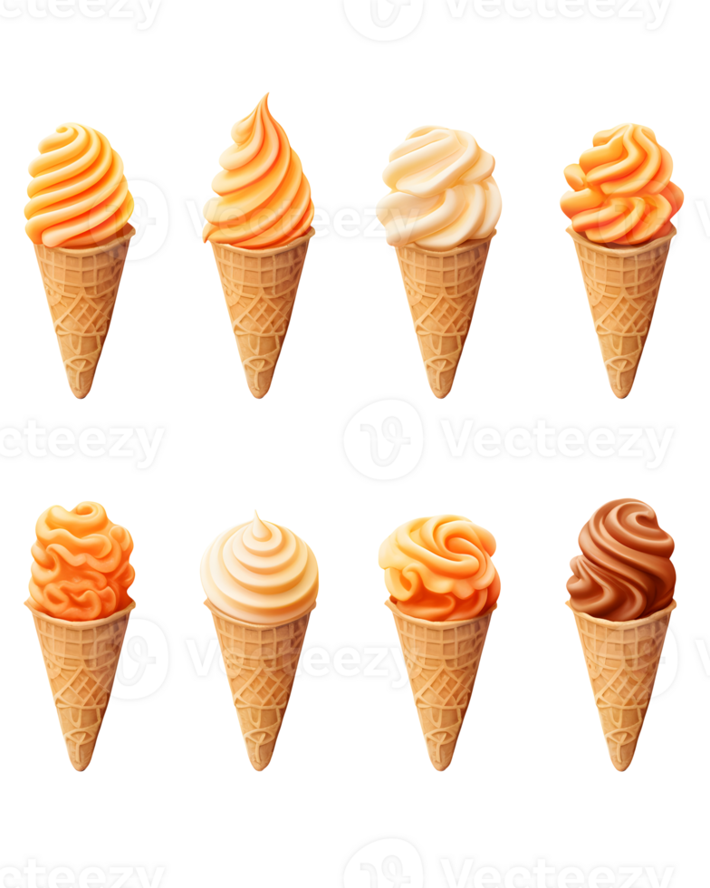 Ice cream scoop on waffle cone on transparent background cutout, PNG file. AI Generated