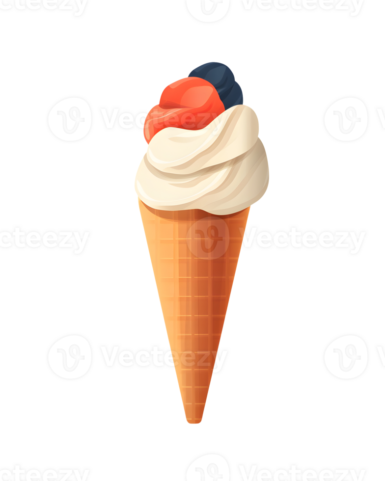 Ice cream scoop on waffle cone on transparent background cutout, PNG file. AI Generated
