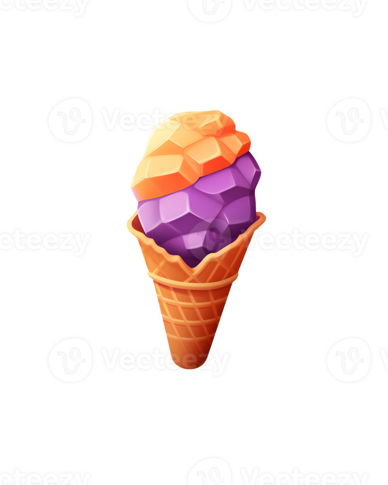 Ice cream scoop on waffle cone on transparent background cutout, PNG file. AI Generated