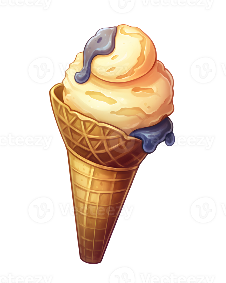 Ice cream scoop on waffle cone on transparent background cutout, PNG file. AI Generated