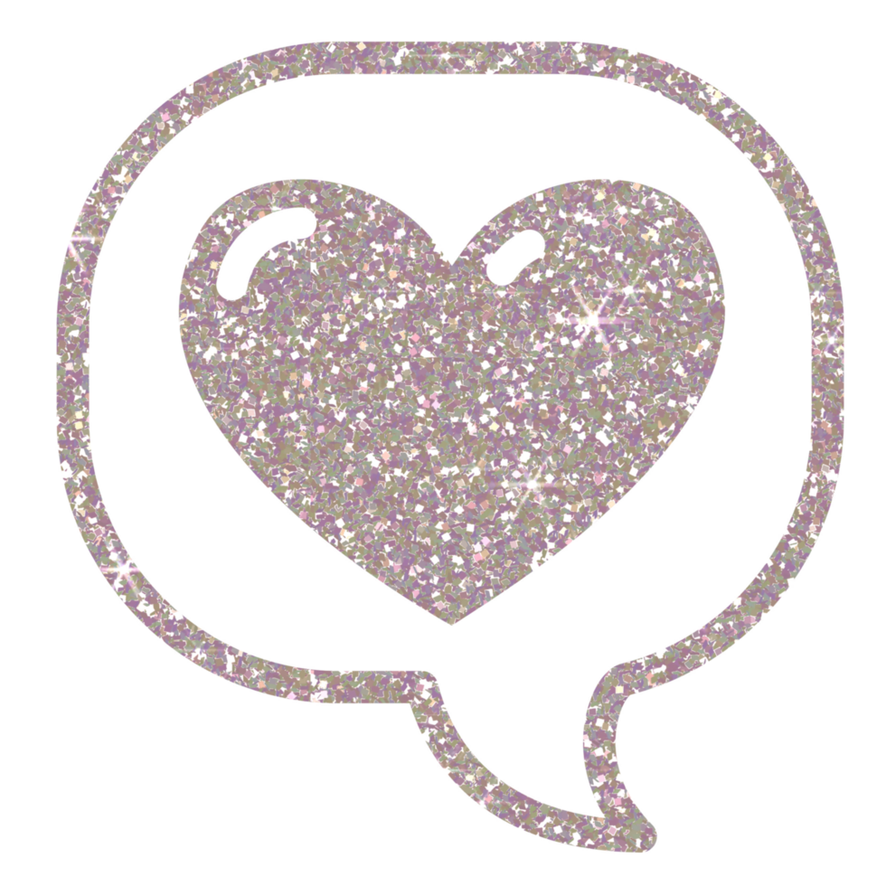 Silver Glitter Heart in speech bubble on transparent background. Message bubble with heart. Design for decorating,background, wallpaper, illustration. png