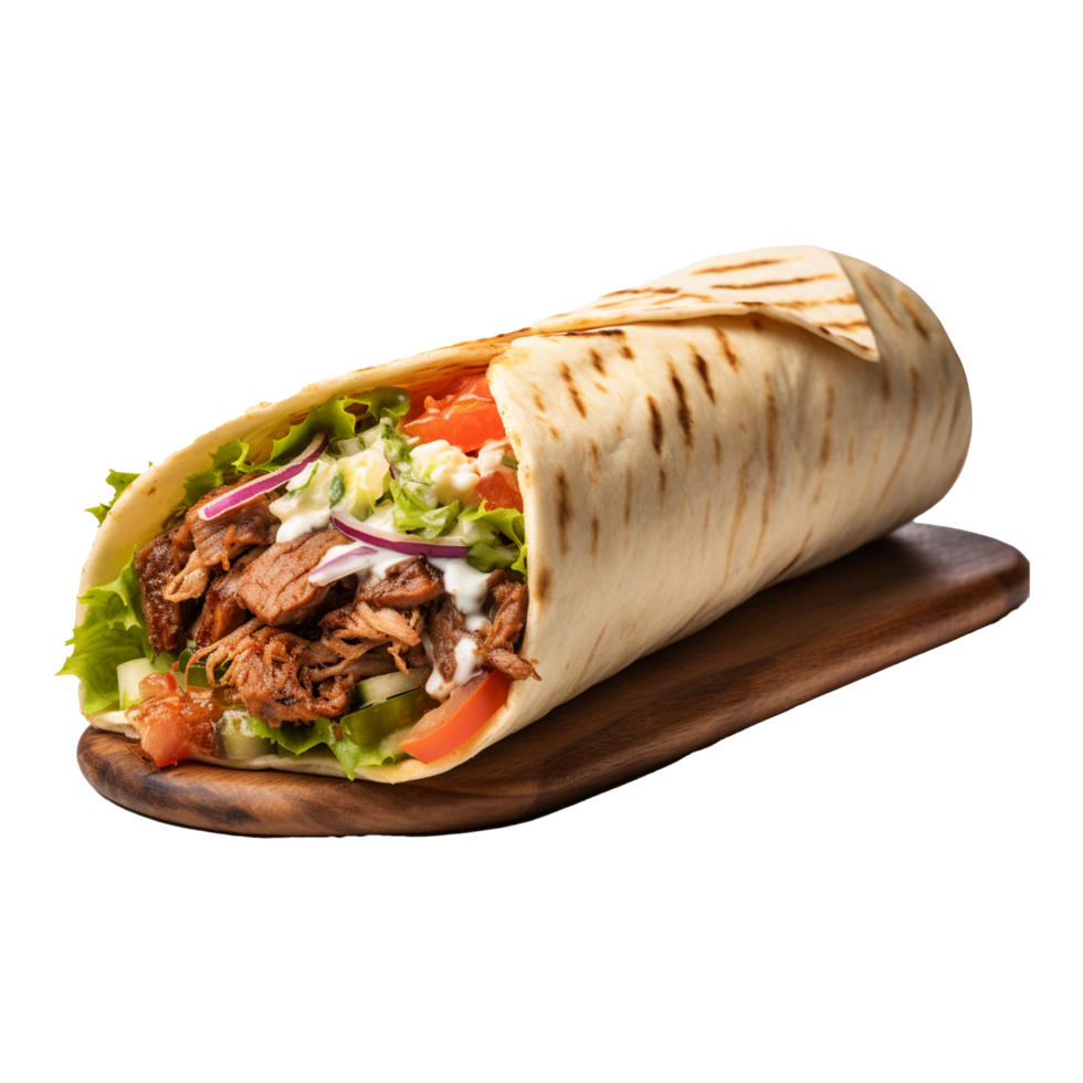 Doner kebab Isolated on transparent PNG background generative ai