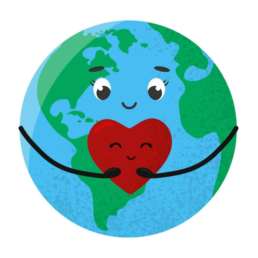 Planet earth holding a heart in his hands. World health day concept. vector