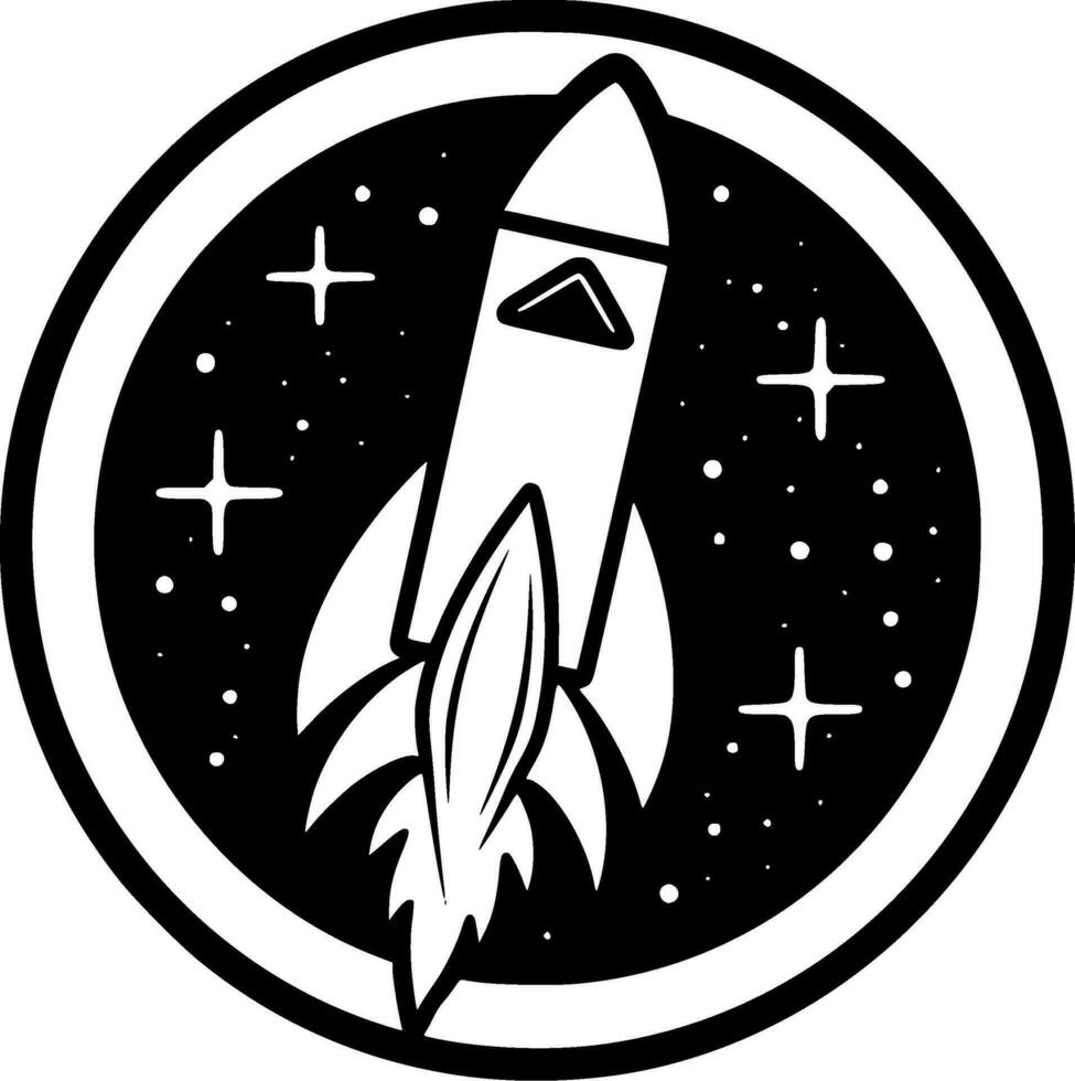 Rocket, Black and White Vector illustration