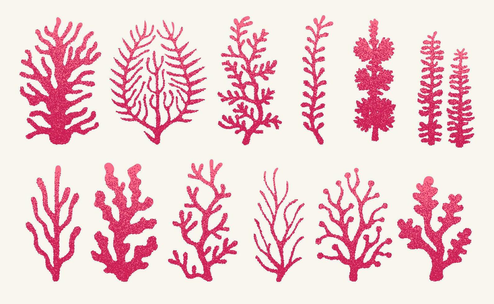 Abstract trendy seaweed, shape aesthetic silhouette.  Set of pink elements isolated oh white background.. Vector Illustration.