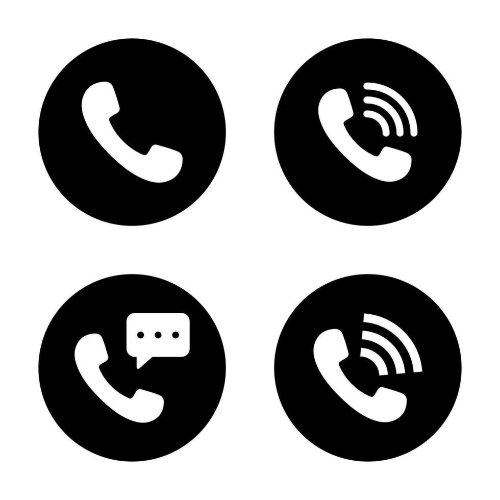 Incoming call, phone receiver icon vector set collection. Telephone communication symbol in circle