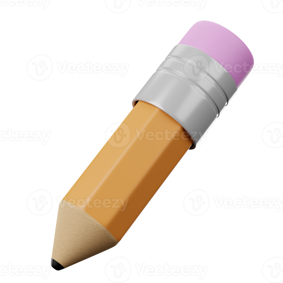 3d illustration of short yellow pencil, Realistic pencil with rubber eraser png