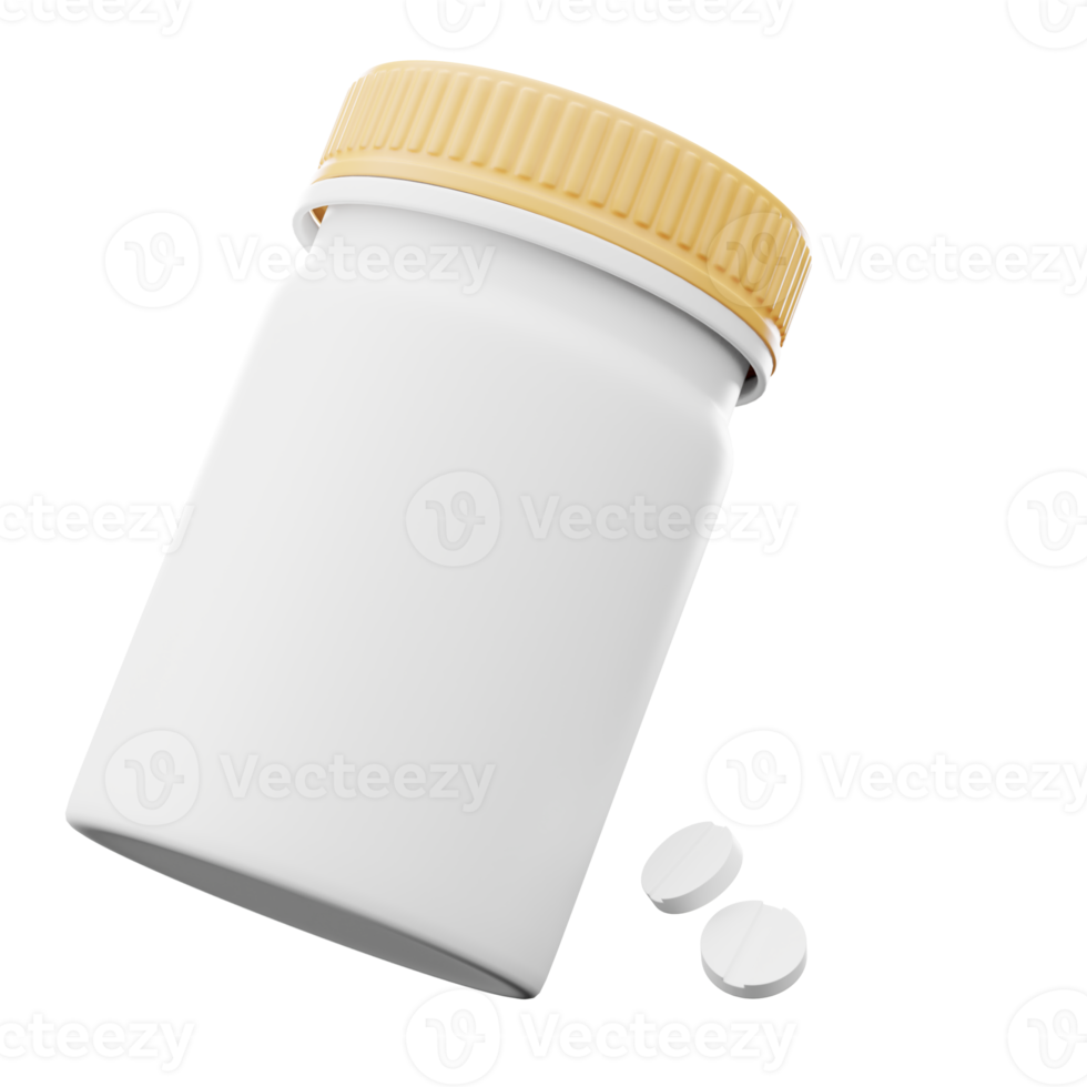 plast medicin flaska med vit piller png